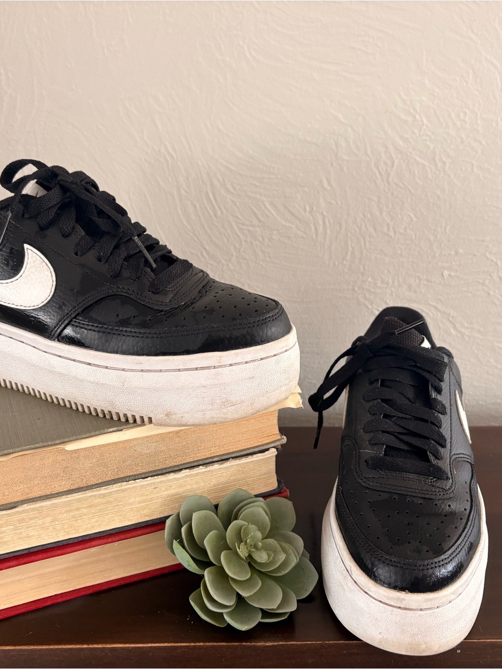Black Platform Nike Sneaker with White Swoosh
